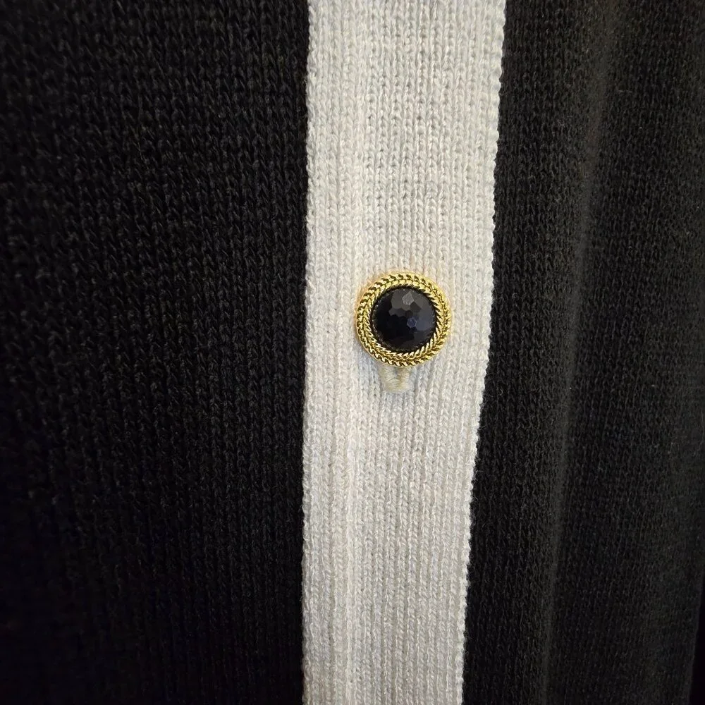 Laura By Alyzia Petites Black & Cream Button-Front Cardigan Dress With Pockets - Picture 7 of 11